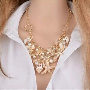 Zara enameled shell chain necklace